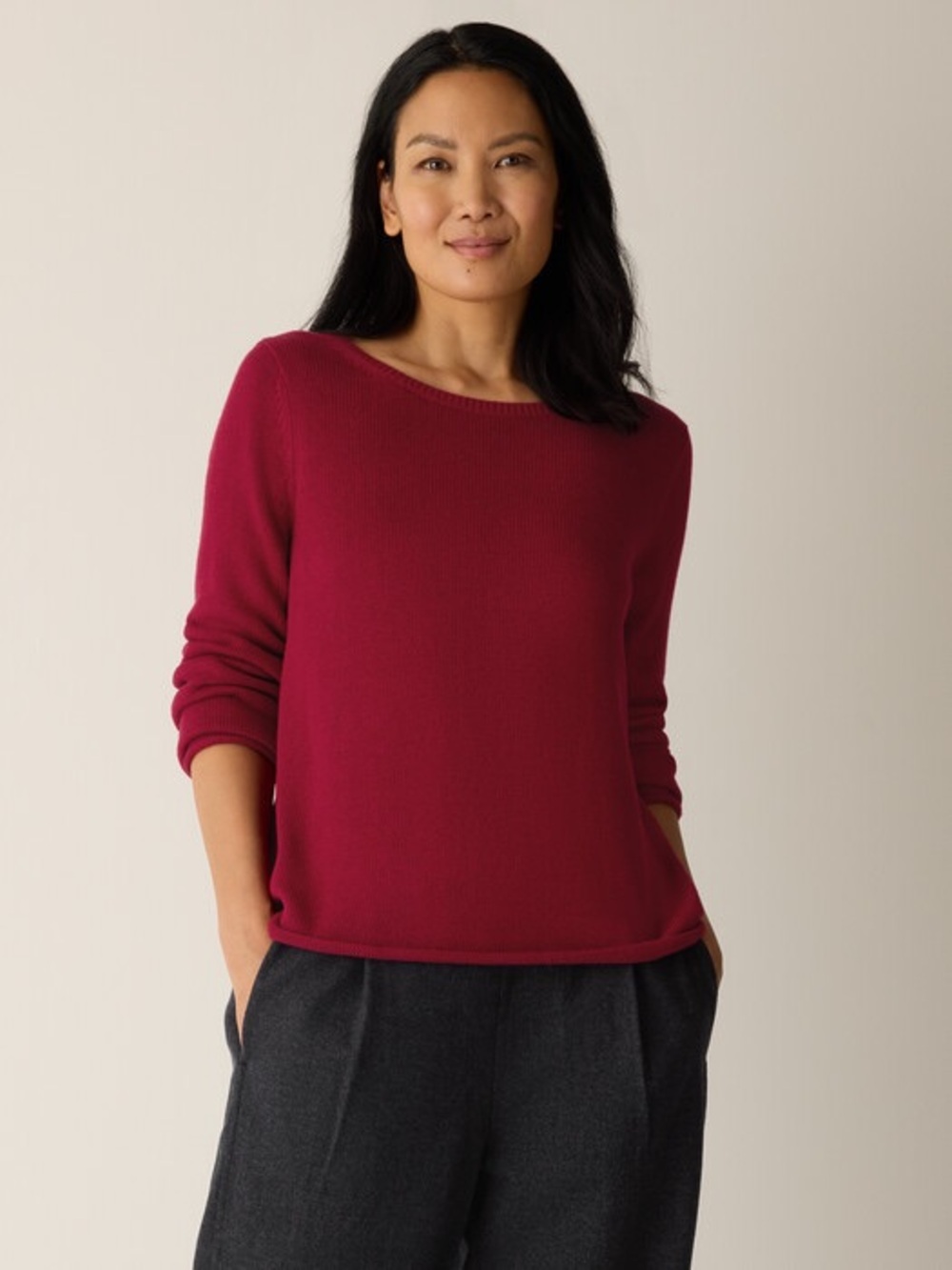 Eileen Fisher Women's Scoop Neck Sweater in Deep Wine Red